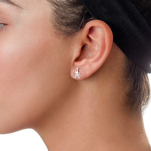 Initial Stud Earrings in Silver