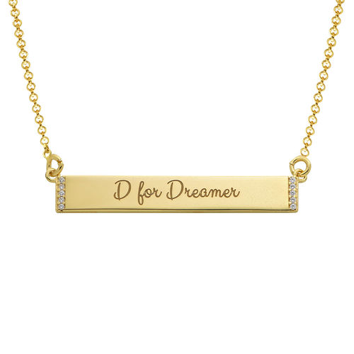 Inspirational Bar Necklace with Cubic Zirconia with 18K Gold Plating