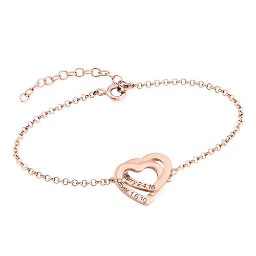 Interlocking Adjustable Hearts Bracelet with 18K Rose Gold Plating