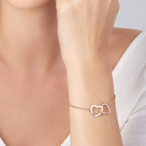 Interlocking Adjustable Hearts Bracelet with 18K Rose Gold Plating