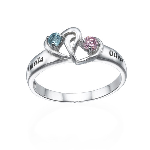 Interlocking Heart Ring with Birthstones