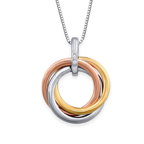 Interlocking Lovers Ring Necklace - Tri Color