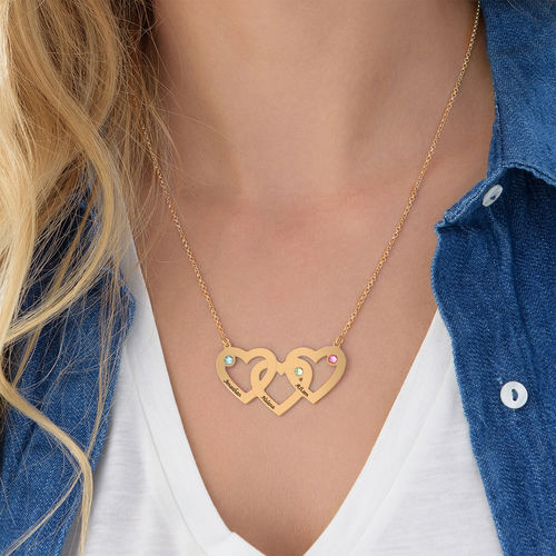 Intertwined Hearts Necklace with Birthstones in Gold Plating