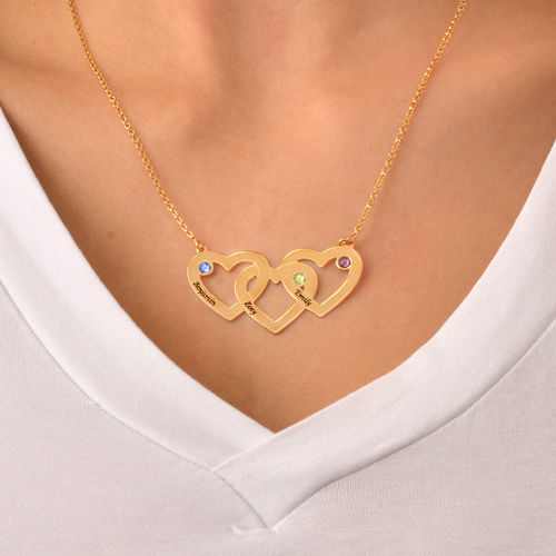 Intertwined Hearts Necklace with Birthstones in Gold Plating