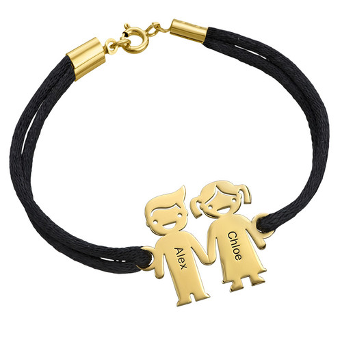 Kids Holding Hands Charms Bracelet - Gold Plated