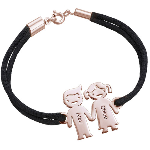 Kids Holding Hands Charms Bracelet - Rose Gold Plated