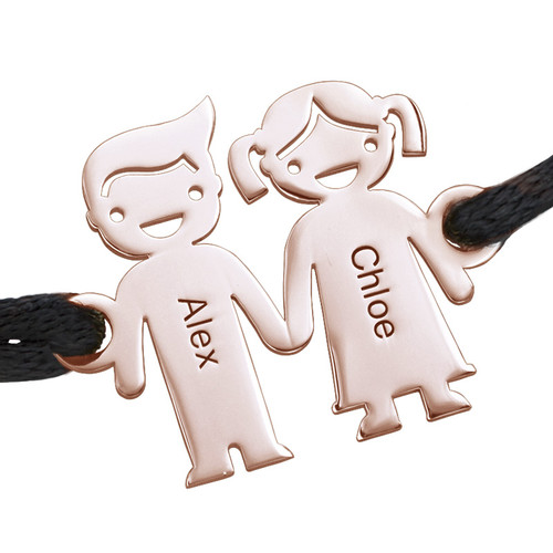 Kids Holding Hands Charms Bracelet - Rose Gold Plated