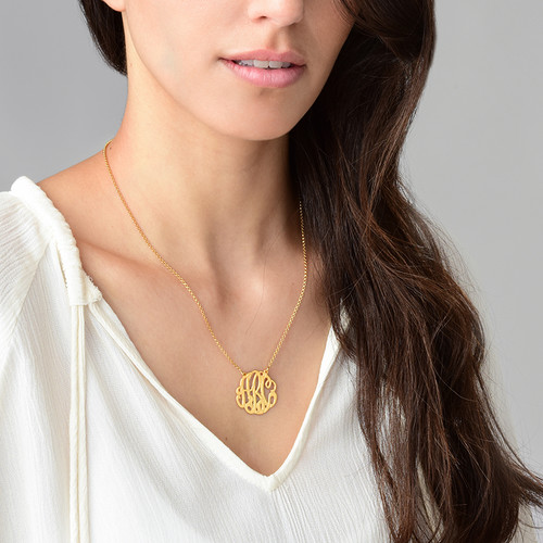 Large Monogram Necklace with Gold Plating - Round Design