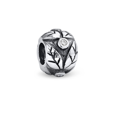 Leaves Silver Bead with Cubic Zirconia