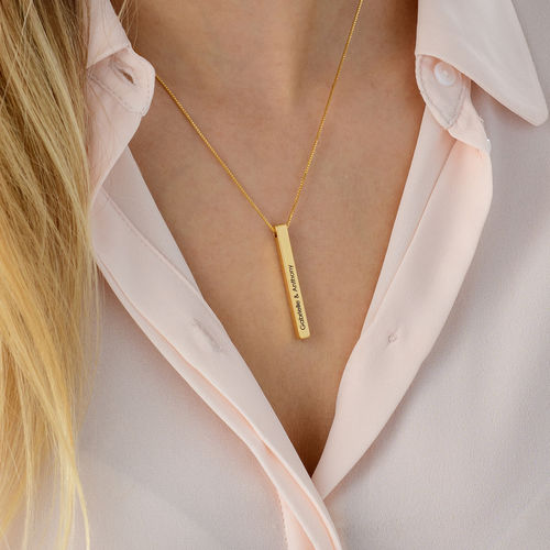 Long 3D Bar Necklace in Gold Plating