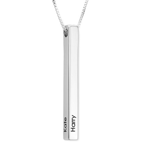 Long 3D Bar Necklace in Silver