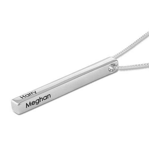 Long 3D Bar Necklace in Silver