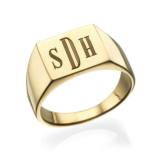 Men's Signet Ring with Gold Plating - Monogram Engraving