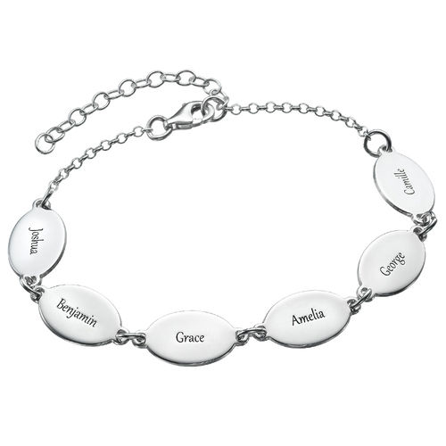 Mom Bracelet with Kids Names - Oval Design in Sterling Silver