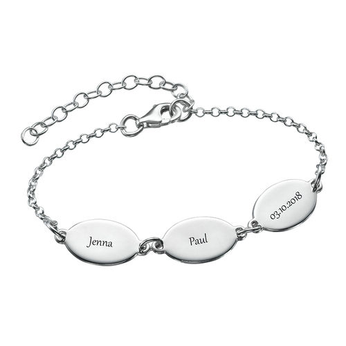 Mom Bracelet with Kids Names - Oval Design in Sterling Silver