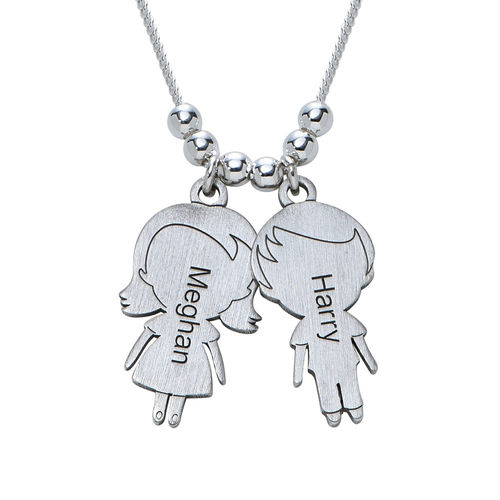 Mom Necklace with Children Charms in Sterling Silver