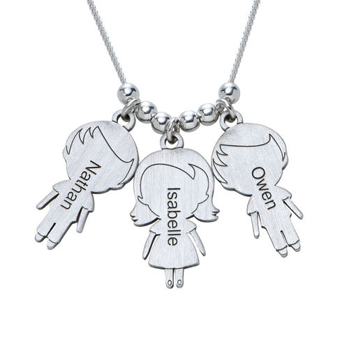 Mom Necklace with Children Charms in Sterling Silver