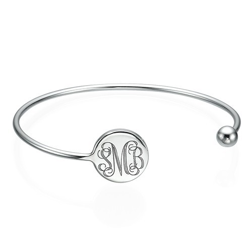 Monogram Bangle Bracelet in Silver - Adjustable