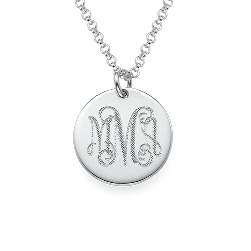 Monogram Disc Necklace in Sterling Silver