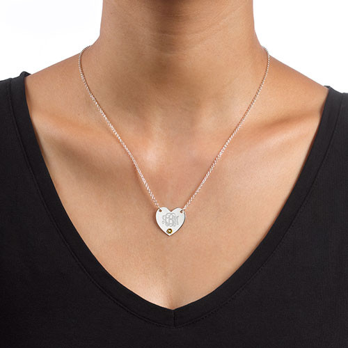 Monogram Heart Necklace with Birthstone