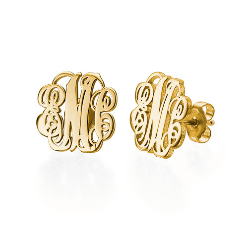 Monogram Stud Earrings - 18k Gold Plated