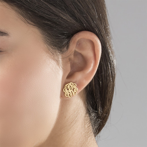 Monogram Stud Earrings - 18k Gold Plated