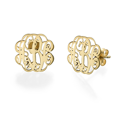 Monogram Stud Earrings in 14k Gold