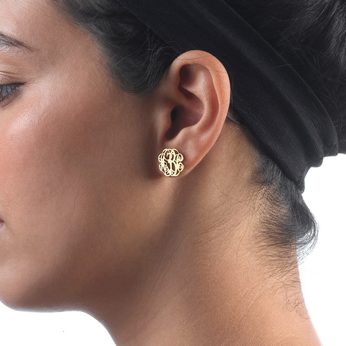 Monogram Stud Earrings in 14k Gold