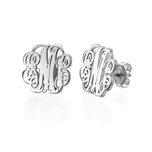 Monogram Stud Earrings in Silver