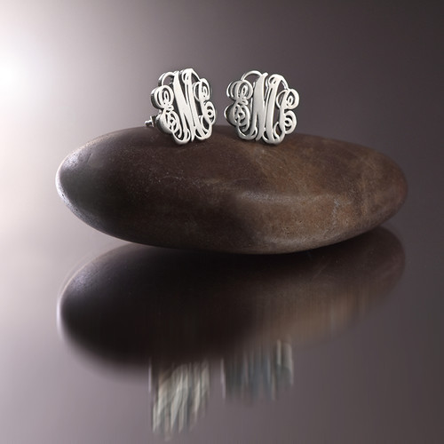 Monogram Stud Earrings in Silver