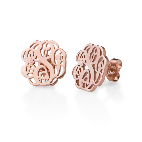 Monogram Stud Earrings with Rose Gold Plating