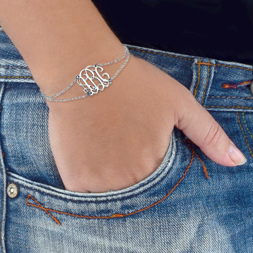 Monogrammed Bracelet with Double Chain