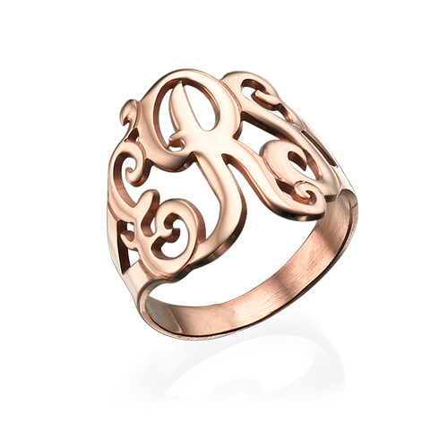 Monogrammed Ring in Rose Gold Plating