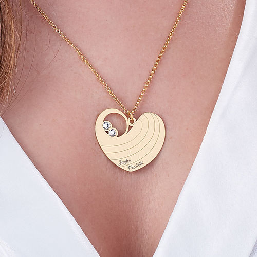 Mother Heart Necklace with Birthstones in Gold Plating