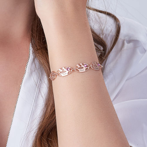 Mother Leaf Bracelet with Engraving in Rose Gold Plating