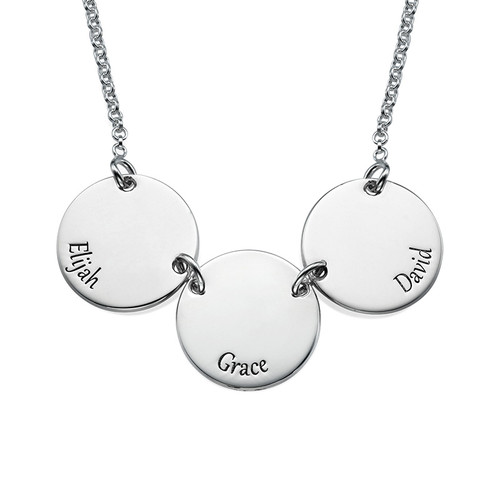 Mother Necklace with Kids Names - Disc Shaped in Sterling Silver