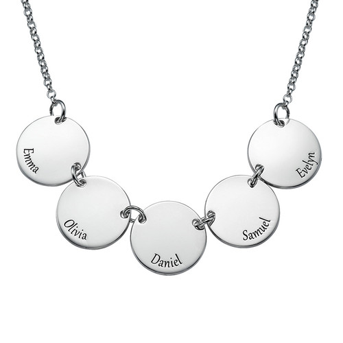 Mother Necklace with Kids Names - Disc Shaped in Sterling Silver