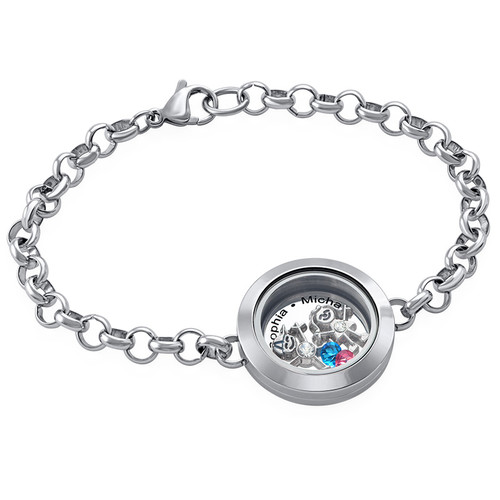 Mother Floating Locket Stainless Steel Bracelet with Children Charms