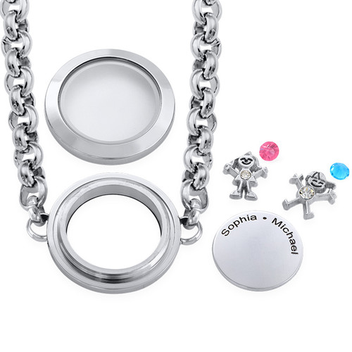 Mother Floating Locket Stainless Steel Bracelet with Children Charms