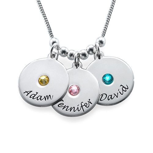 Mother's Disc and Birthstone Necklace in Sterling Silver