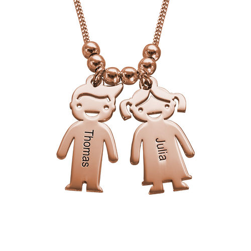 Mother's Necklace with Engraved Children Charms - Rose Gold Plated