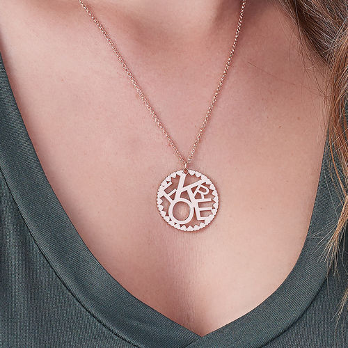 Multi Initials Circle Necklace in Rose Gold Plating