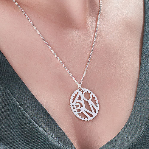 Multi Initials Circle Necklace in Sterling Silver