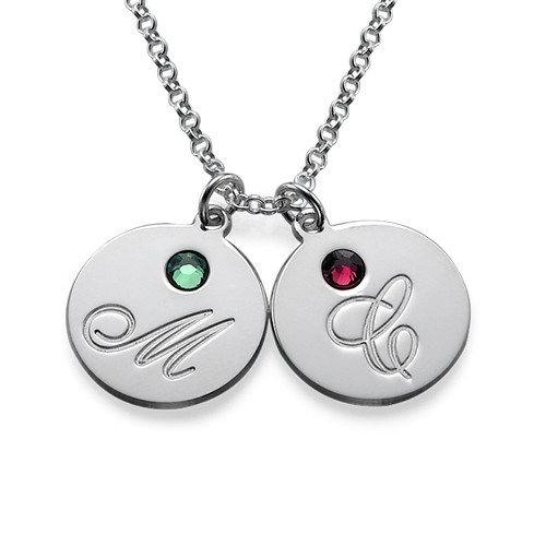 Multiple Initial Pendant Necklace with Birthstones