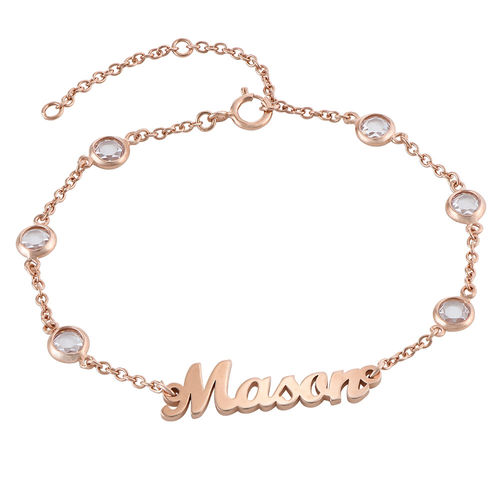 Name Bracelet with Clear Crystal Stone in Rose Gold Plating