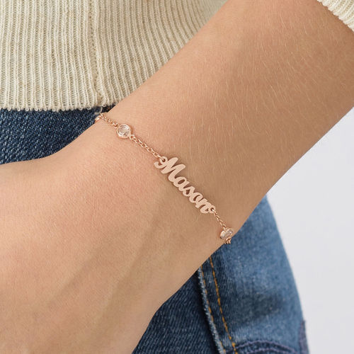 Name Bracelet with Clear Crystal Stone in Rose Gold Plating