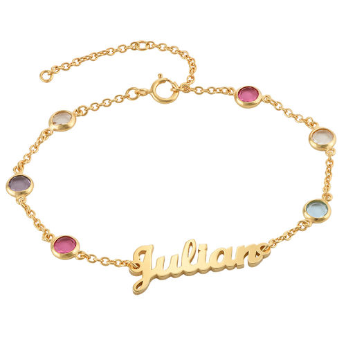 Name Bracelet with Multi Colored Stones in Gold Plating