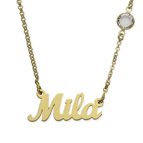 Name Necklace in Gold Plating with One Birthstone