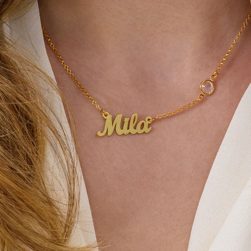 Name Necklace in Gold Plating with One Birthstone