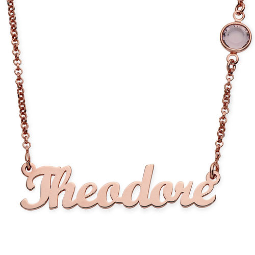 Name Necklace in Rose Gold Plating with One Birthstone